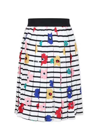 Rykiel Enfant White Skirt For Girl With Flowers In White