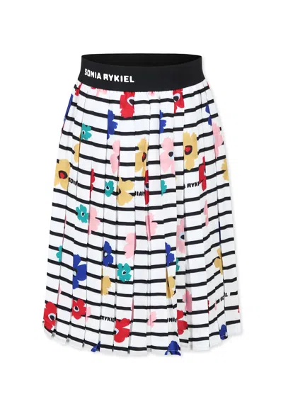 Rykiel Enfant White Skirt For Girl With Flowers In White
