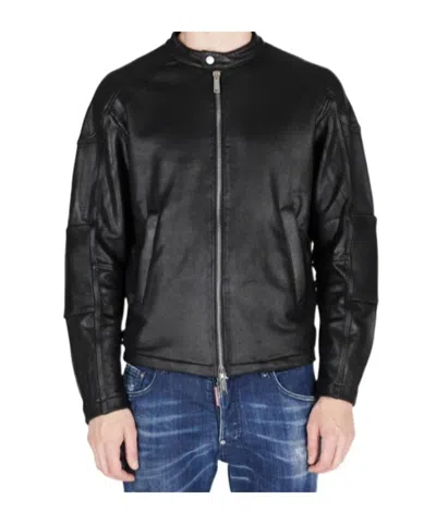Dsquared2 Ducati X D2 Black Jacket With Mandarin Collar And Logo Embossed On The Back In Leather Man In Black