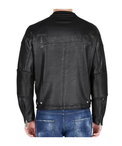 Dsquared2 Ducati X D2 Black Jacket With Mandarin Collar And Logo Embossed On The Back In Leather Man In Black