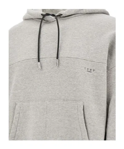 1989 Studio Brushed Cotton Hoodie With Leather Drawstring In Grey