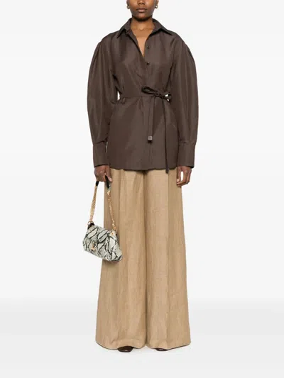 Max Mara Beige Linen-silk Blend Shirt In Brown