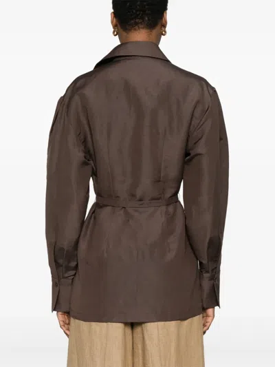 Max Mara Beige Linen-silk Blend Shirt In Brown