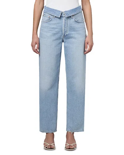 Agolde Echo Foldover Waist Tapered Straight Leg Jeans In Blue