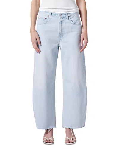 Agolde Low Curve Fray Rigid Mid-rise Barrel-leg Jeans In Light Wash