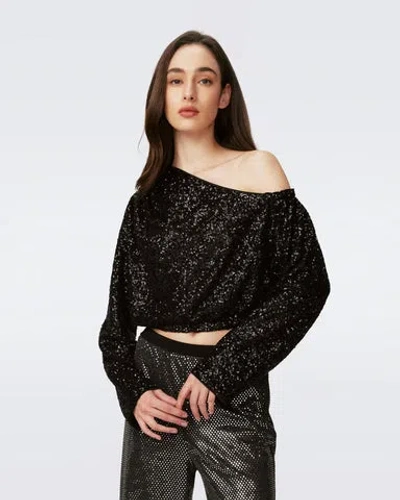 Diane Von Furstenberg Belle Sequined Asymmetric Top In Black