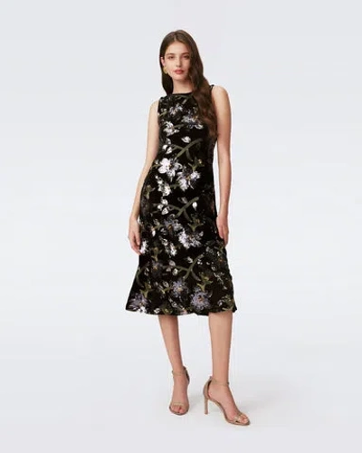 Diane Von Furstenberg Coral Sequined Floral Midi Dress In Sequin Floral