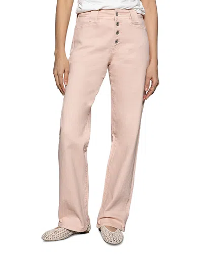 Sanctuary Luna Button Fly High Waist Cuff Straight Leg Jeans In Earth Pink