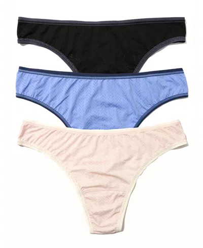 Hanky Panky Women's Move Calm Mid Rise Thong 3 Pack In Black,granite,cool,pearl
