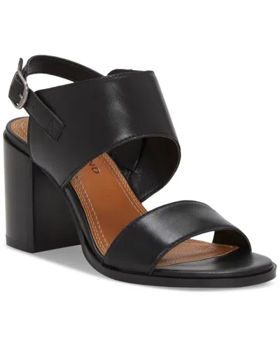 Lucky Brand Women's Dinzin Two-strap Block-heel Sandals In Black Leather