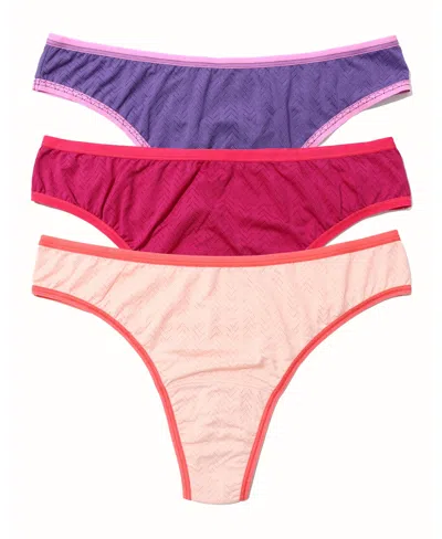 Hanky Panky Women's Move Calm Mid Rise Thong 3 Pack In Multi