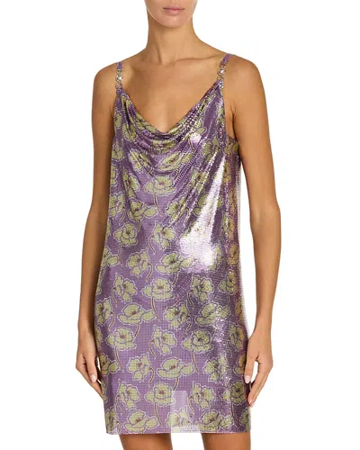 Versace Poppies Metal Mesh Mini Slip Dress In Purple