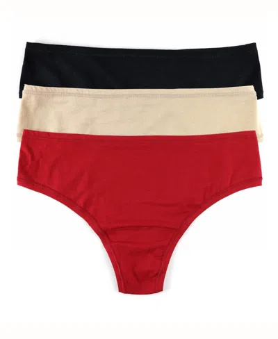 Hanky Panky Playstretch™ Natural Rise Thong 3 Pack In Black,chai,cayenne