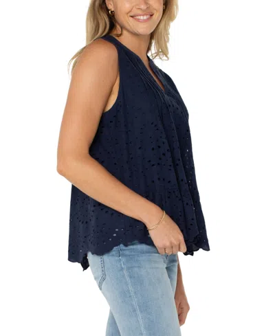 Liverpool Los Angeles Eyelet Pintuck Front Top In Navy