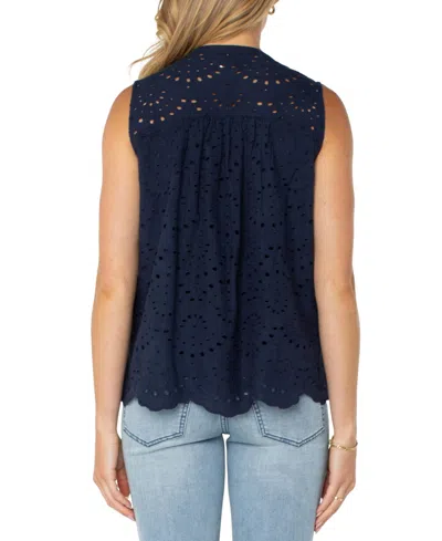 Liverpool Los Angeles Eyelet Pintuck Front Top In Navy