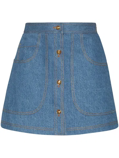 Adam Lippes Bennet Skort In Stone Wash Denim In Blue