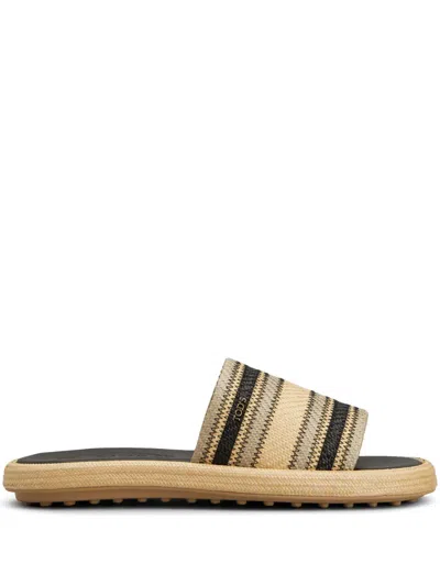 Tod's Palmera Striped Band Slide Sandals In Neutrals