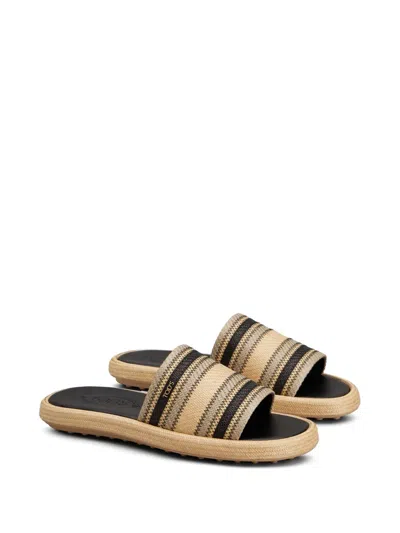 Tod's Palmera Striped Band Slide Sandals In Neutrals