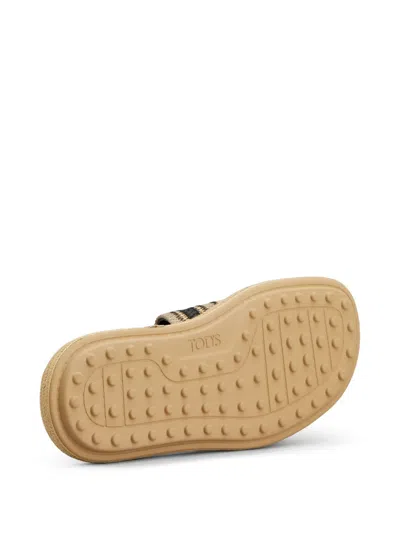Tod's Palmera Striped Band Slide Sandals In Neutrals
