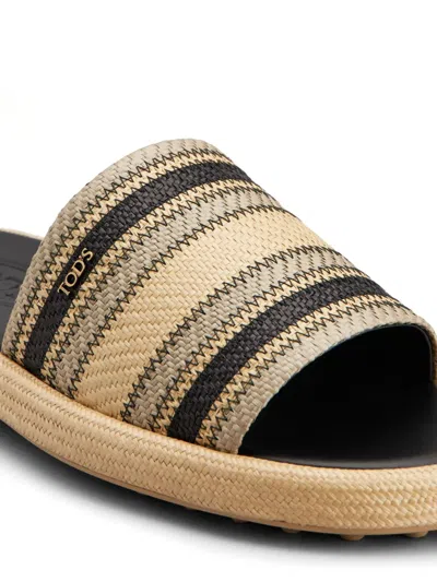 Tod's Palmera Striped Band Slide Sandals In Neutrals