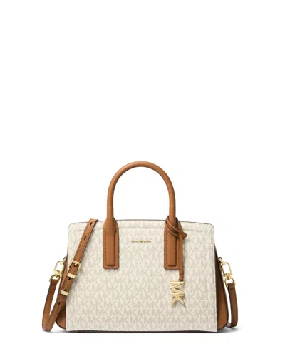 Michael Kors Laila Small Signature Logo Satchel In Vanilla,acorn