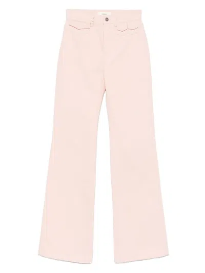 Chloé Natural Jean Pants With Leather Label In White
