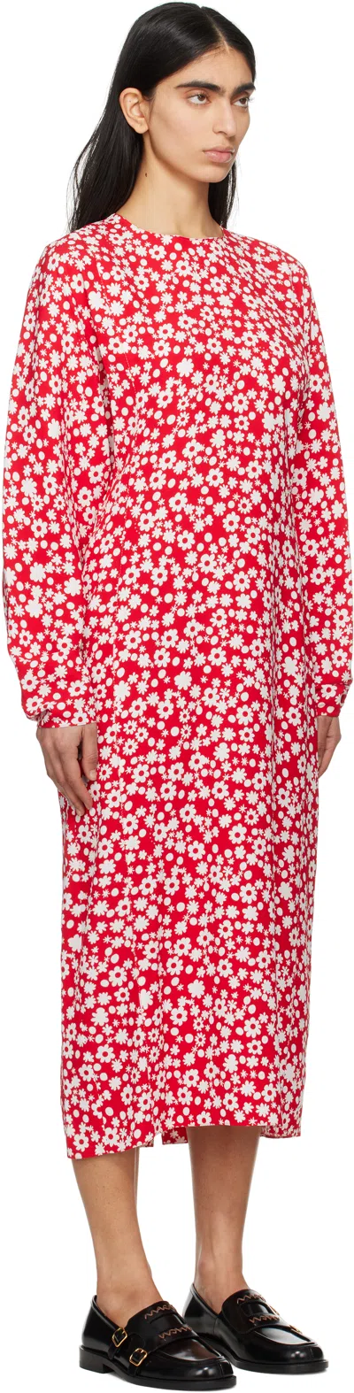 Marni Red Pop Fields Midi Dress In Pfr63 Crimson