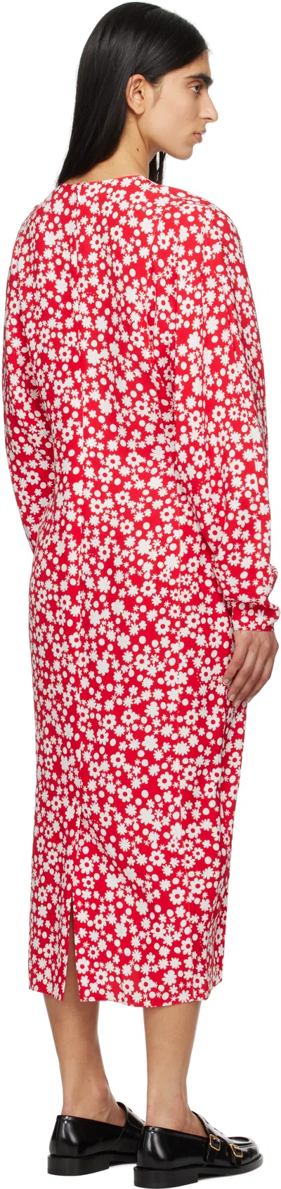 Marni Red Pop Fields Midi Dress In Pfr63 Crimson