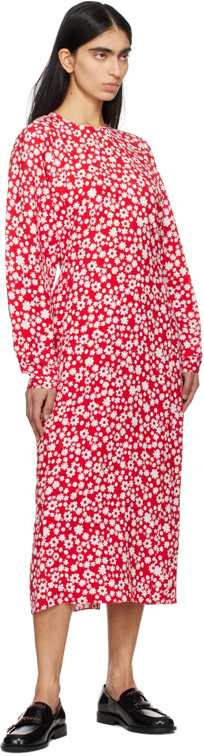 Marni Red Pop Fields Midi Dress In Pfr63 Crimson