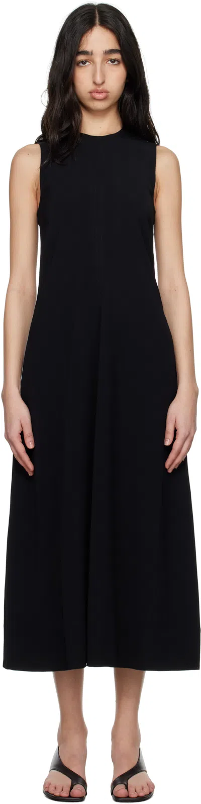 Totême Long Crew Neck Flared Hem Midi Dress In Black 001