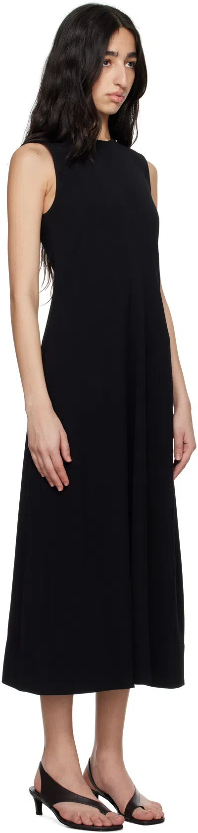 Totême Long Crew Neck Flared Hem Midi Dress In Black 001