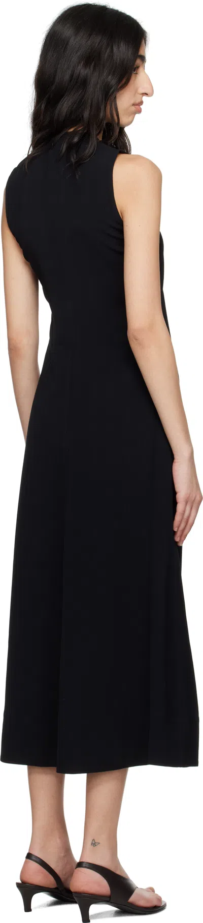 Totême Long Crew Neck Flared Hem Midi Dress In Black 001