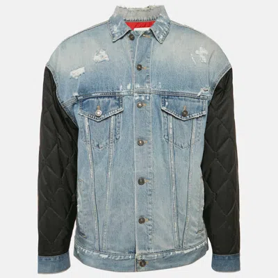 Pre-owned Givenchy Blue/black Denim And Nylon Button Front Jacket M