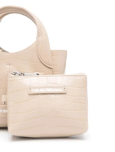 Emporio Armani Small Tote Bag Crocodile Effect In Beige