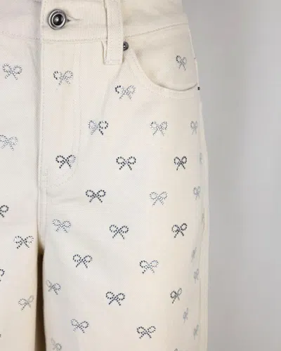 Self-portrait Self Portrait Women Cream Denim Diamante Bow Jeans In Toni Neutri