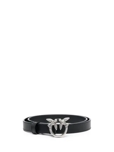 Pinko Logo Birds Leather Belt In Black  