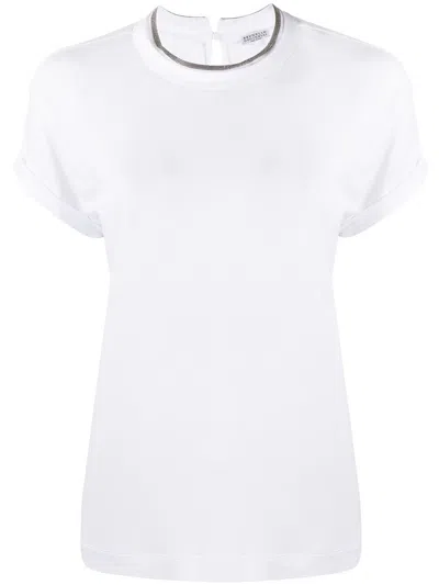 Brunello Cucinelli Cotton Crewneck Short Sleeve T-shirt In White