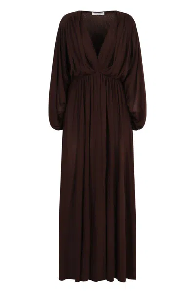 Shop Philosophy Di Lorenzo Serafini Draped Long Dress In Brown