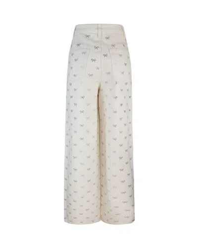 Self-portrait Self Portrait Women Cream Denim Diamante Bow Jeans In Toni Neutri
