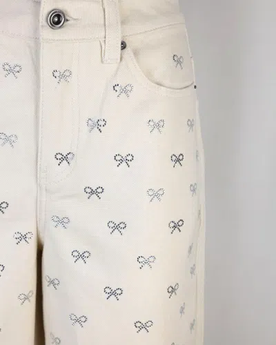 Self-portrait Self Portrait Women Cream Denim Diamante Bow Jeans In Toni Neutri