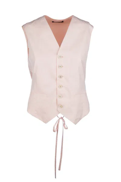 Fabiana Filippi Back Tie Sleeveless V Neck Button Jacket In Pink