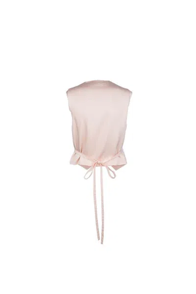 Fabiana Filippi Back Tie Sleeveless V Neck Button Jacket In Pink
