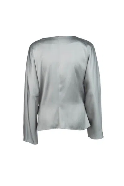 Giorgio Armani Women Grey Double Silk Satin Blouse In Ice