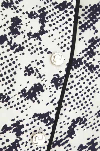 Tory Burch Silk Camp Shirt With Printed Monogram Pattern In New Ivory Pixelated Logo