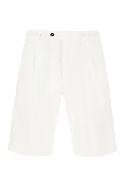 Pt Torino White Bermuda With Pence And Side Pocket With Flap In Linen And Cotton Blend Man In White
