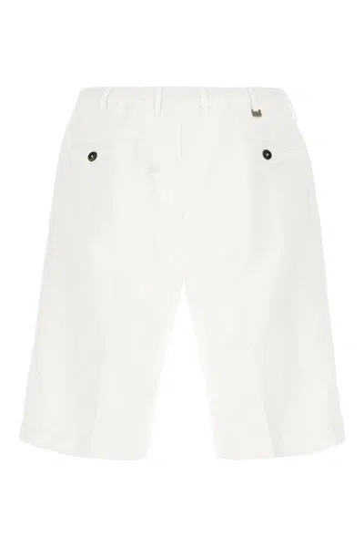 Pt Torino White Bermuda With Pence And Side Pocket With Flap In Linen And Cotton Blend Man In White