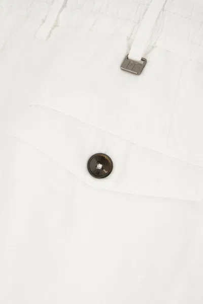 Pt Torino White Bermuda With Pence And Side Pocket With Flap In Linen And Cotton Blend Man In White