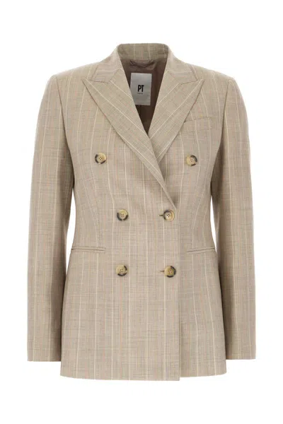 Pt Torino Embroidered Stretch Wool Blazer In Neutral