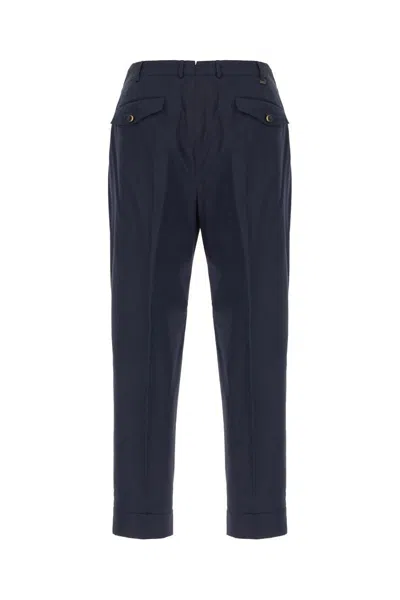Pt Torino Blue Pants With Pleats And Belt Loops In Cotton Blend Man In Navy