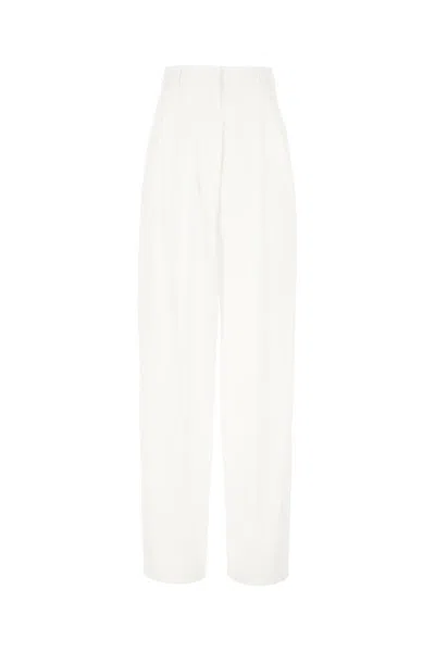 Sportmax Cotton Trousers With Pleated Design And Pockets In White